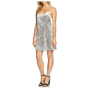 CeCe by Cynthia Steffe Mia Silver Crushed Velvet Mini Slip Dress Size 6